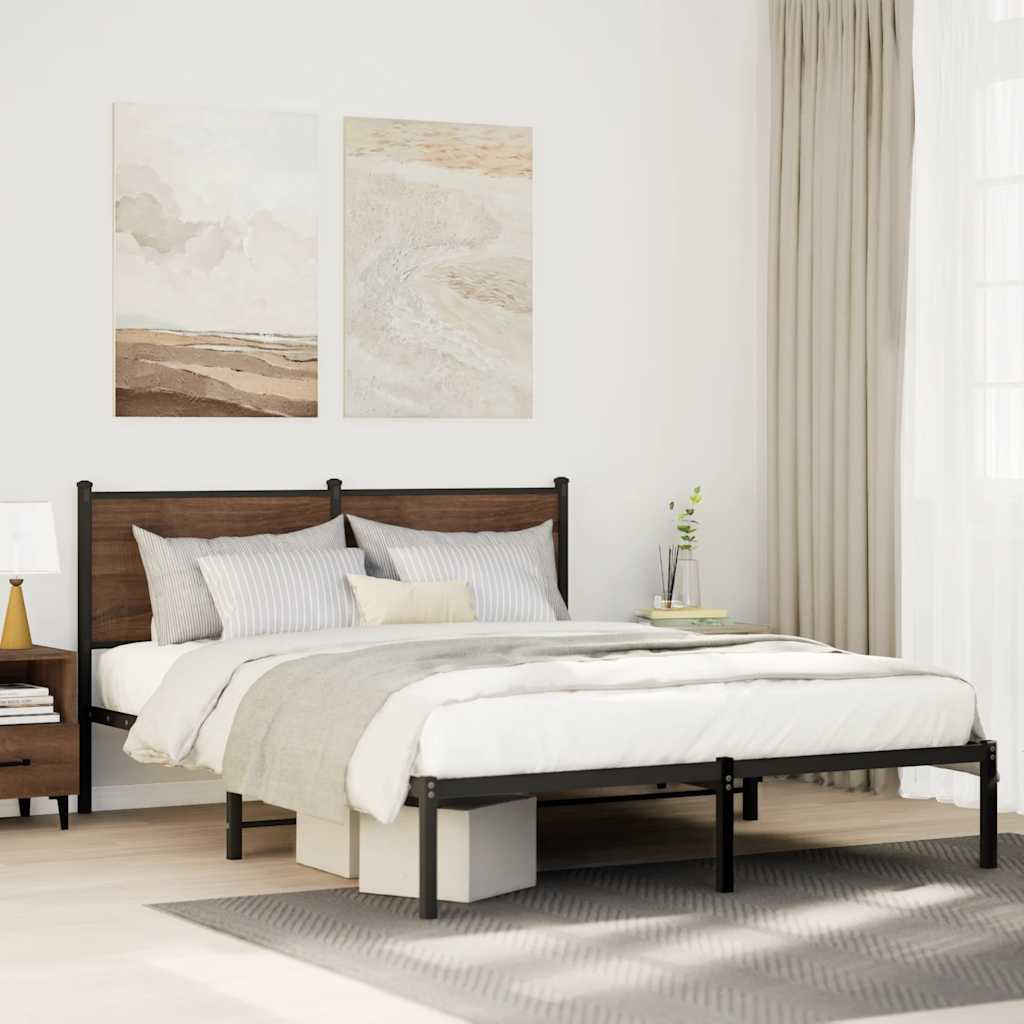 Bedframe zonder matras metaal bruin eikenkleurig 137x190 cm is nu te koop bij PeponiXL, paradijselijk wonen!
