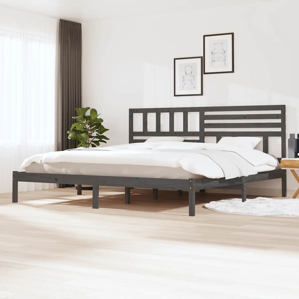 Bedframe massief grenenhout grijs 200x200 cm is nu te koop bij PeponiXL, paradijselijk wonen!
