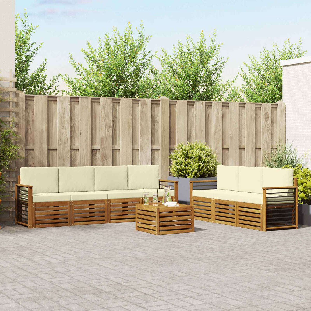 Sofa-Sets 8 pcs Natuurlijk en Crème Massief Acaciahout is nu te koop bij PeponiXL, paradijselijk wonen!