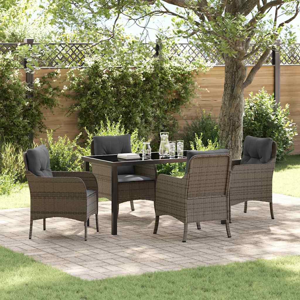 Tuin eettafelset met kussen 5 pcs Grijs poly rattan is nu te koop bij PeponiXL, paradijselijk wonen!