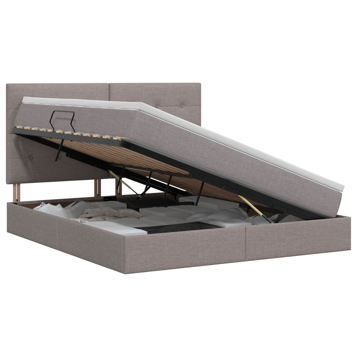 Opslag bed met matras met hoofdeinde Taupe 160 x 200 cm Stof is nu te koop bij PeponiXL, paradijselijk wonen!