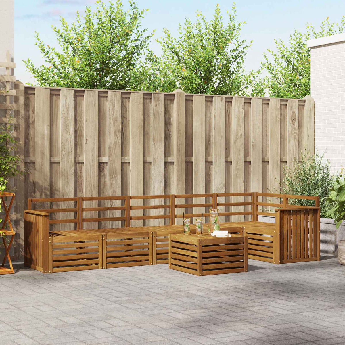 Hoekbank Set 7 pcs Naturel Massief Acaciahout is nu te koop bij PeponiXL, paradijselijk wonen!