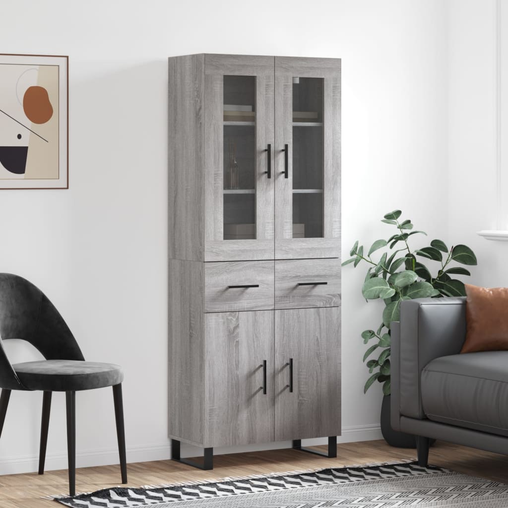 Hoge kast 69,5x34x180 cm bewerkt hout grijs sonoma eikenkleurig is nu te koop bij PeponiXL, paradijselijk wonen!