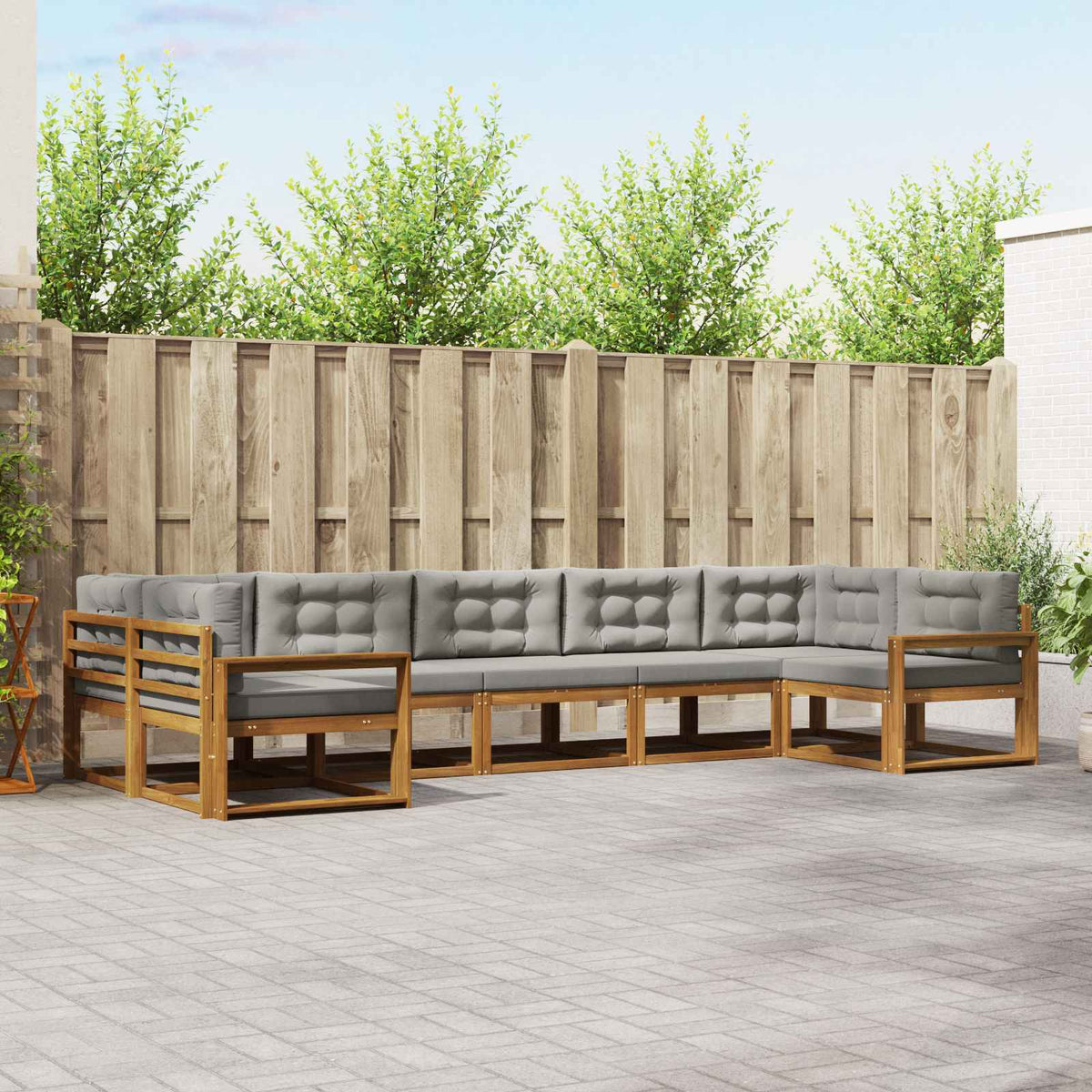 Buiten bankenset met kussen 7 pcs Natuurlijk en Lichtgrijs is nu te koop bij PeponiXL, paradijselijk wonen!