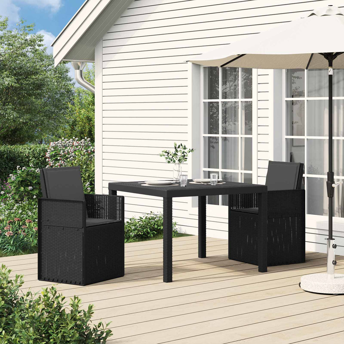 Tuin eettafelset met kussen 3 pcs Antracietkleurig PP is nu te koop bij PeponiXL, paradijselijk wonen!