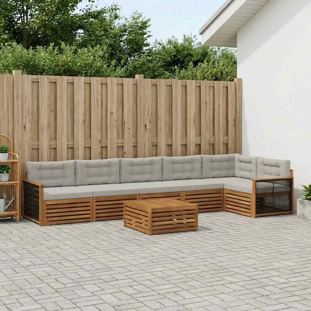 Buiten bankenset met kussen 7 pcs Naturel en lichtgrijs is nu te koop bij PeponiXL, paradijselijk wonen!