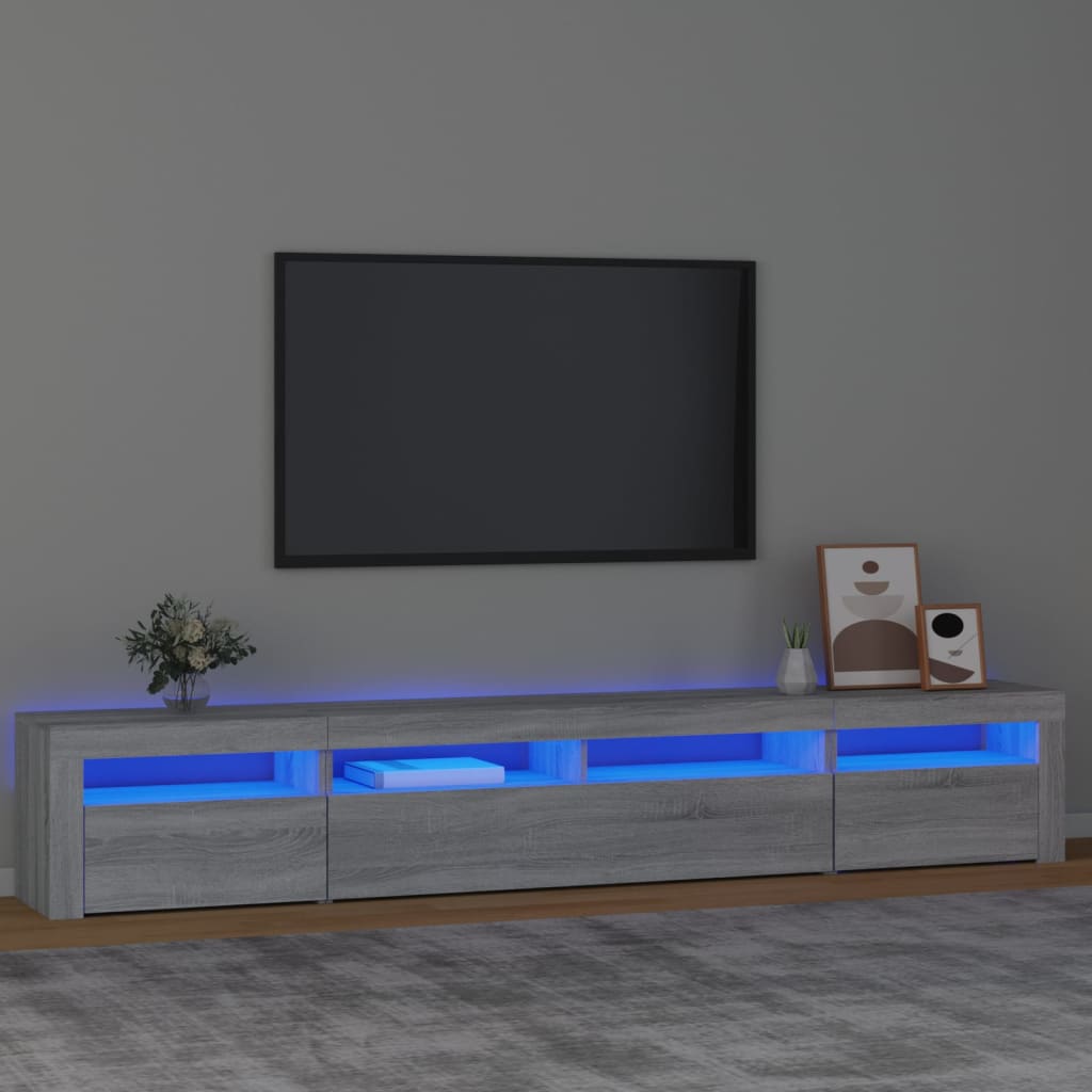 Tv-meubel met LED-verlichting 240x35x40 cm grijs sonoma eiken is nu te koop bij PeponiXL, paradijselijk wonen!