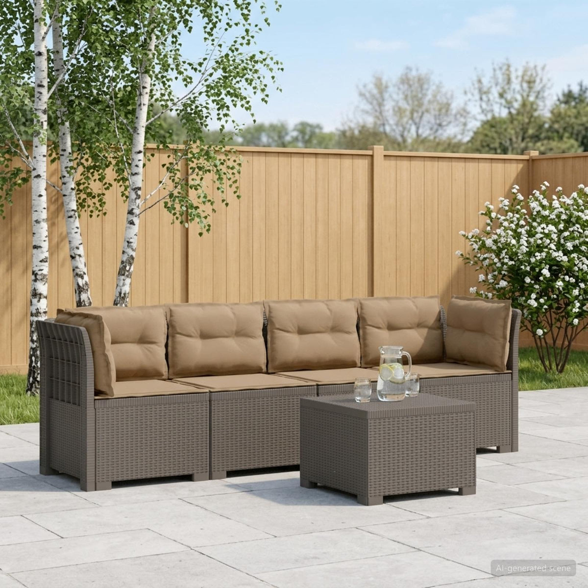 4-Persoons Tuin Sofa met Kussens Rieten Look PP Lichtgrijs is nu te koop bij PeponiXL, paradijselijk wonen!