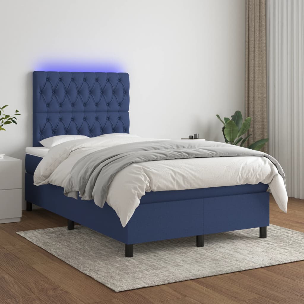 Boxspring met matras en LED stof blauw 120x200 cm is nu te koop bij PeponiXL, paradijselijk wonen!