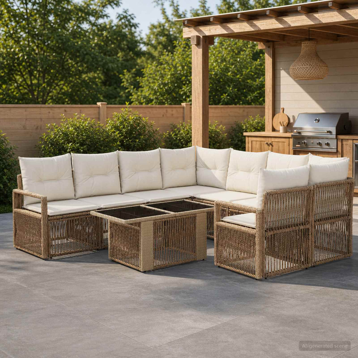Tuinbankenset 9 st Beige en Crème Wit poly rattan is nu te koop bij PeponiXL, paradijselijk wonen!