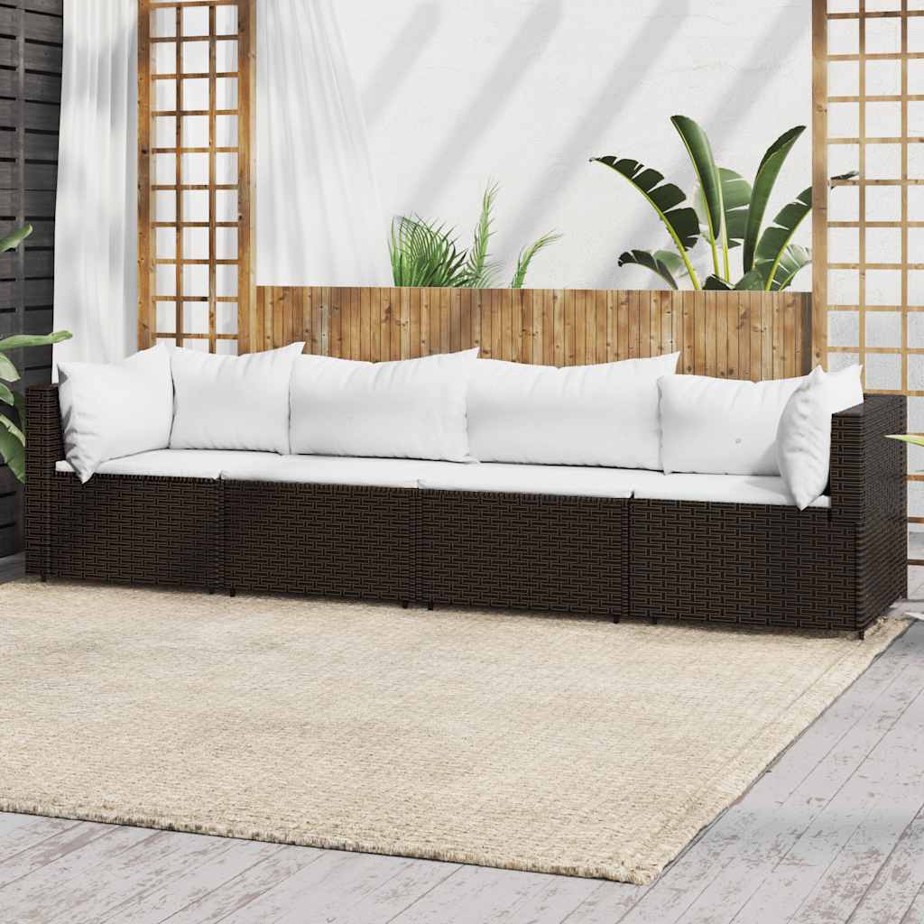 4-delige Loungeset met kussens poly rattan bruin is nu te koop bij PeponiXL, paradijselijk wonen!