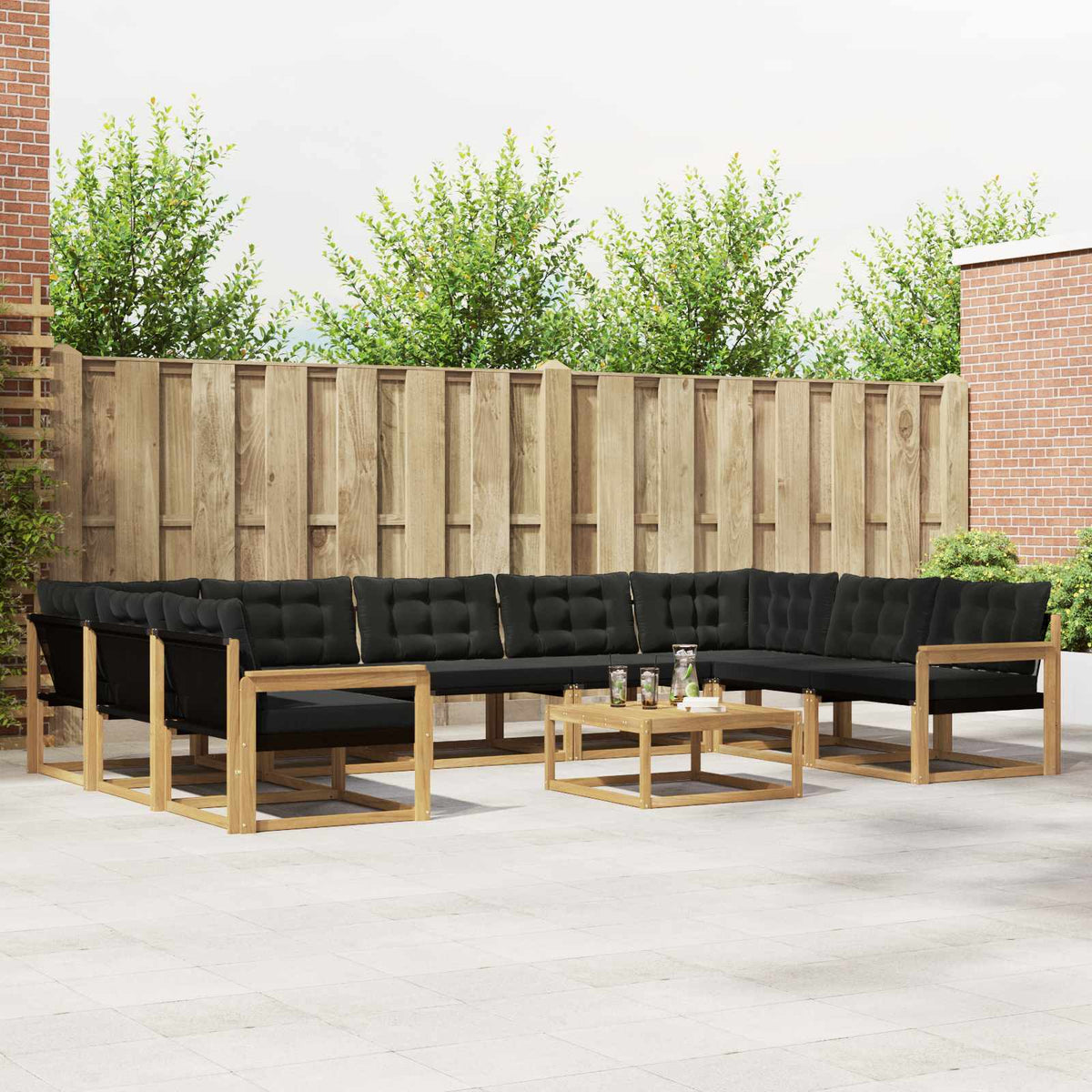 Buiten bankenset met kussen 10 pcs Wit en zwart is nu te koop bij PeponiXL, paradijselijk wonen!