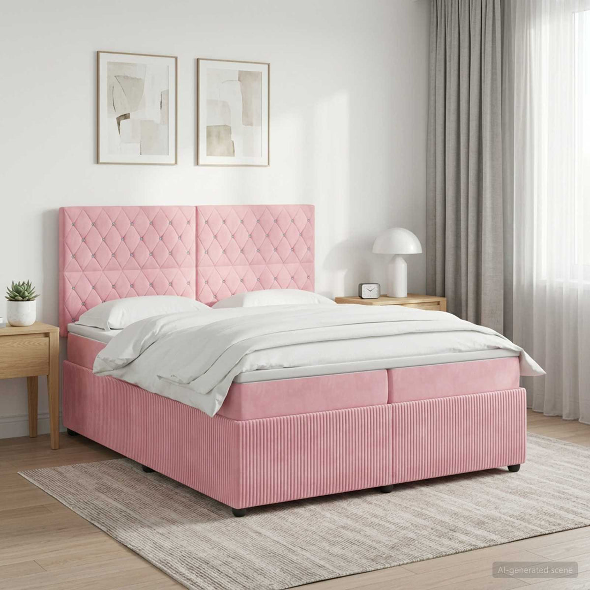 Boxspringbed met matras Roze 200 x 200 cm Fluweel is nu te koop bij PeponiXL, paradijselijk wonen!