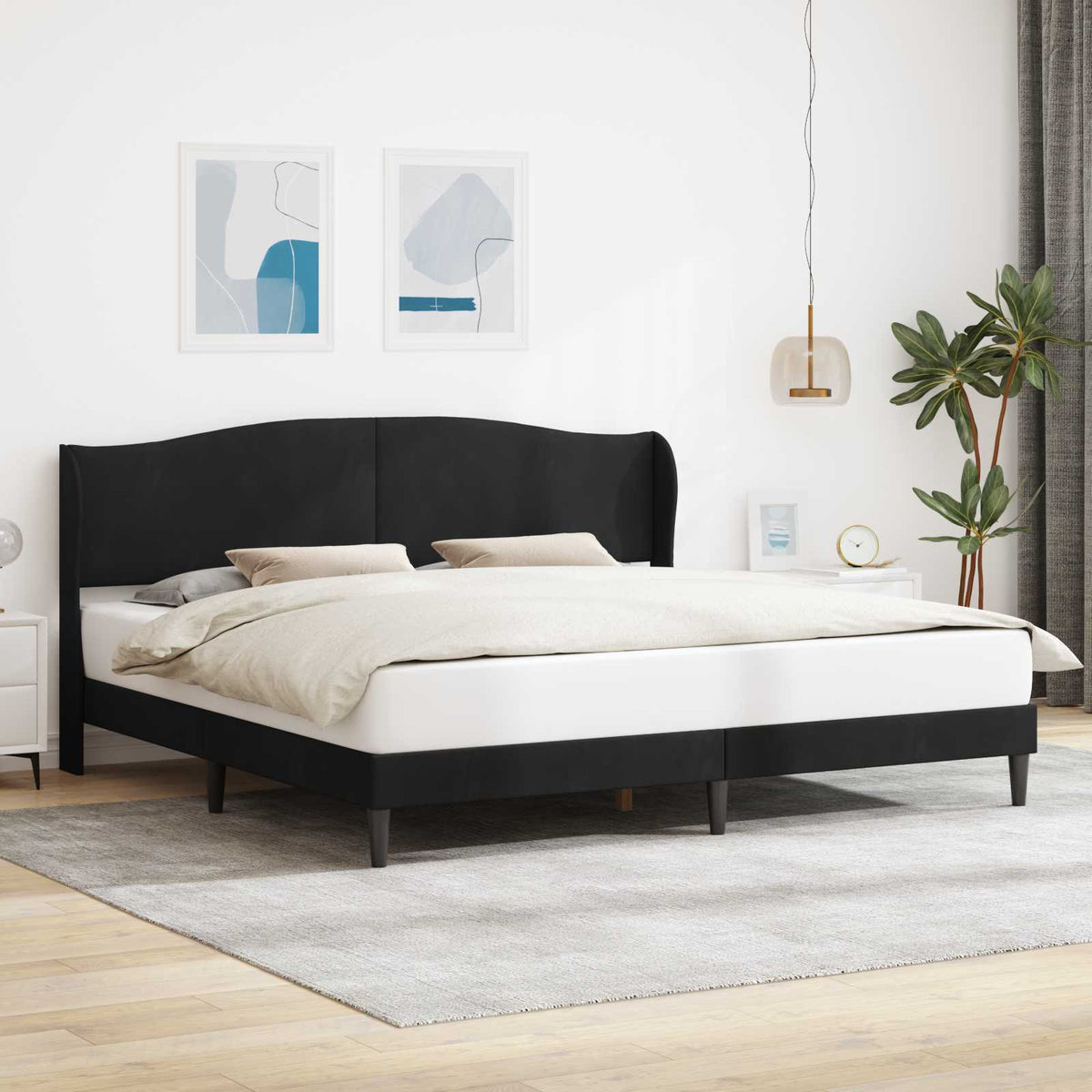 Bedframe met hoofdeinde Zwart 200 x 200 cm Fluweel is nu te koop bij PeponiXL, paradijselijk wonen!