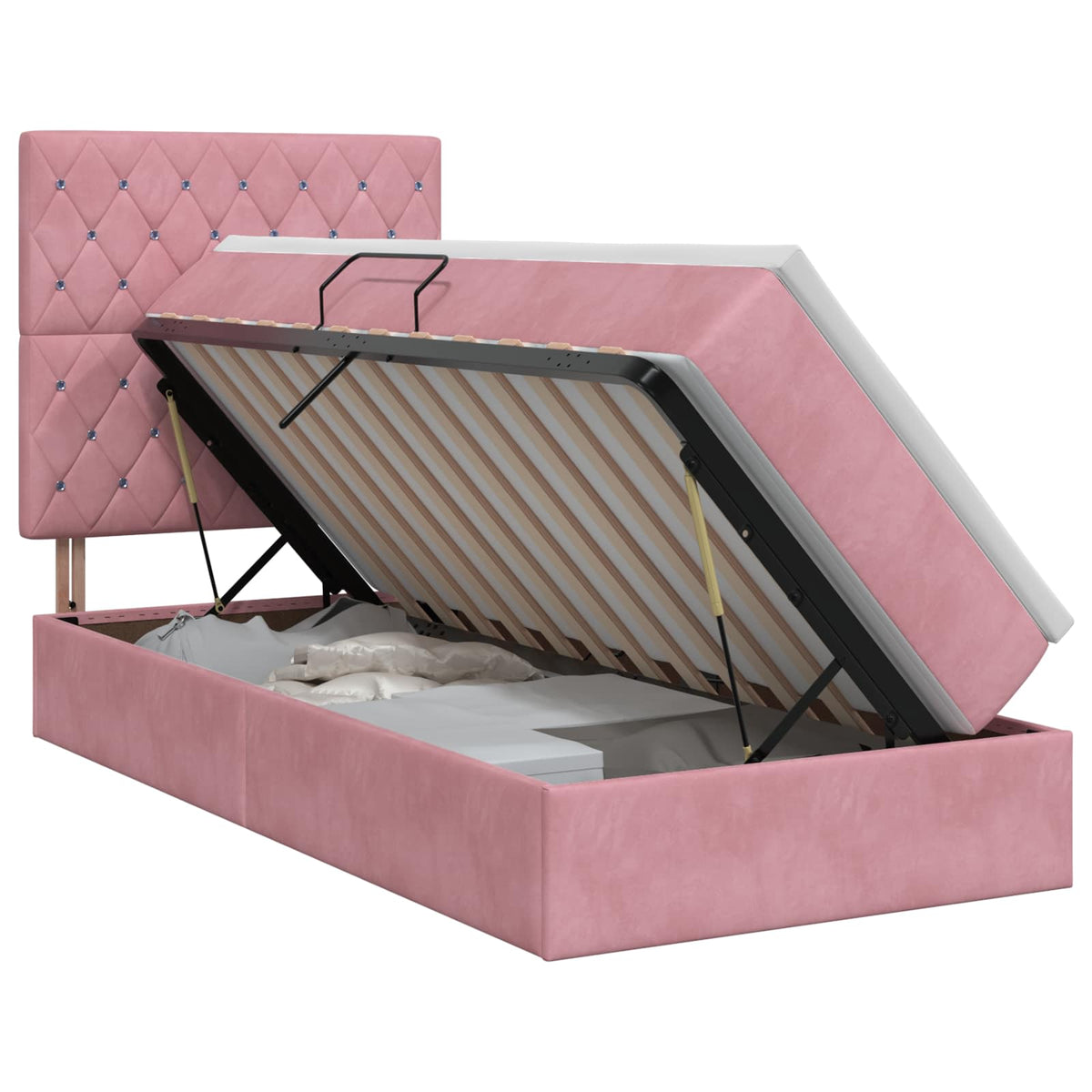 Opslag bed met matras met hoofdeinde Roze 100 x 200 cm Fluweel is nu te koop bij PeponiXL, paradijselijk wonen!