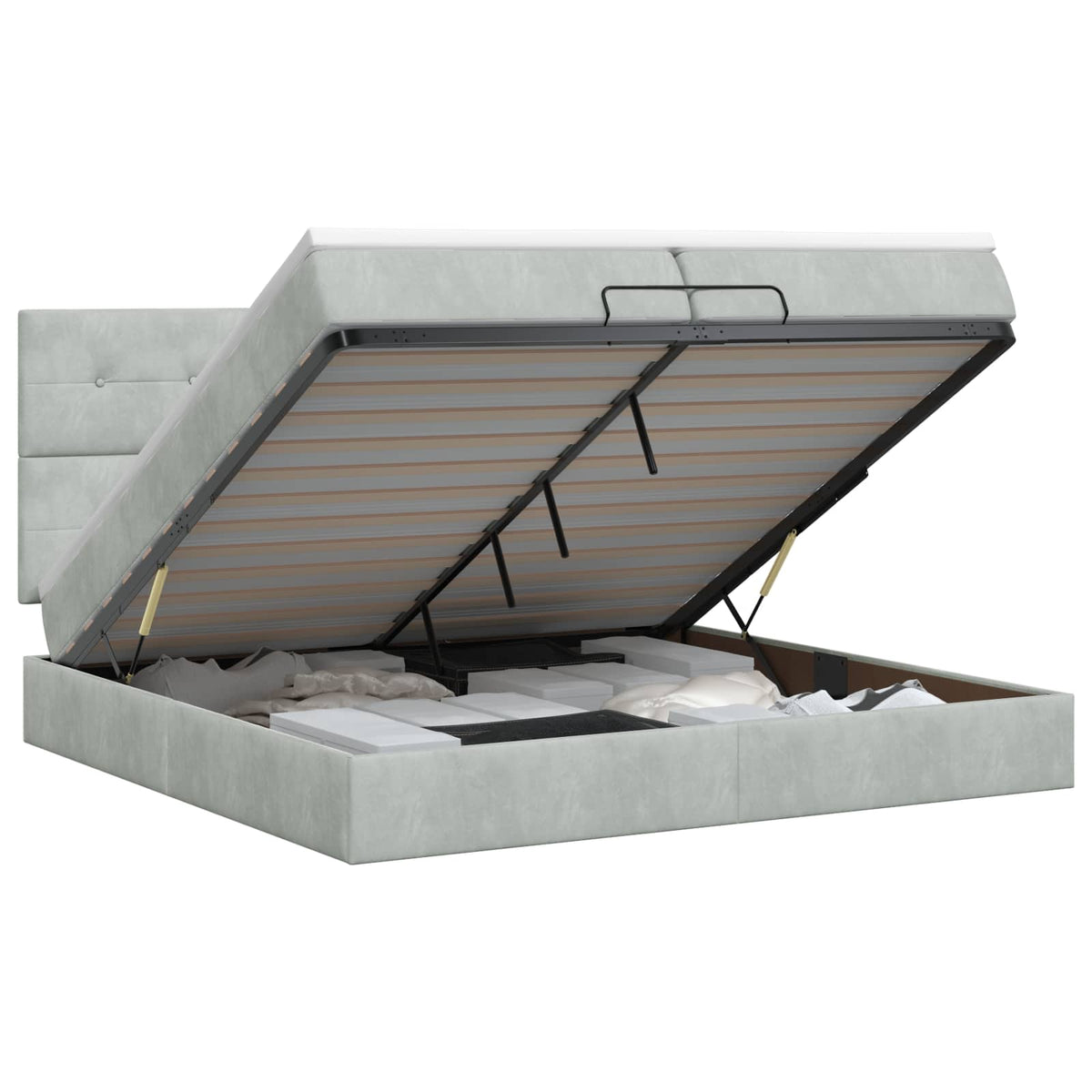 Ottoman bed met matras Lichtgrijs 200 x 200 cm Fluweel is nu te koop bij PeponiXL, paradijselijk wonen!