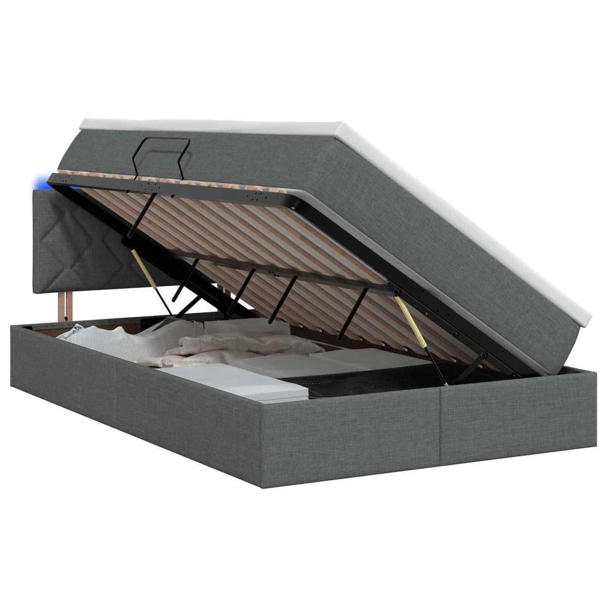 LED Opslagbed met Matras Donkergrijs 120 x 190 cm Stof is nu te koop bij PeponiXL, paradijselijk wonen!
