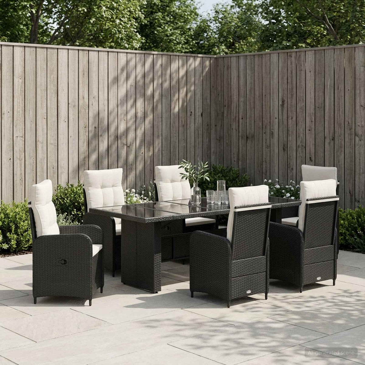Buiten eettafelset 7 st Zwart en Cream Wit poly rattan is nu te koop bij PeponiXL, paradijselijk wonen!