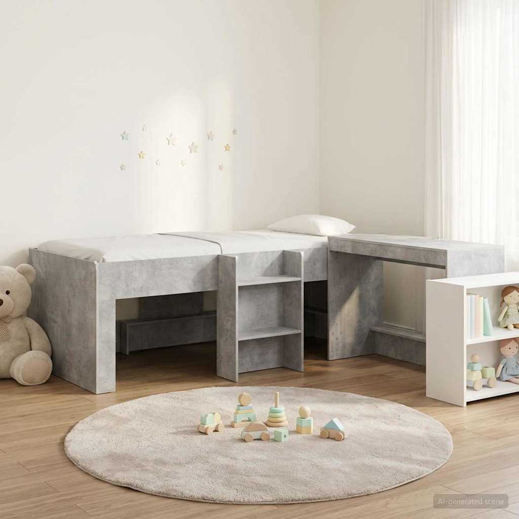 Hoge Bed Frame met Bureau voor Kinderen 2 st Betongrijs is nu te koop bij PeponiXL, paradijselijk wonen!