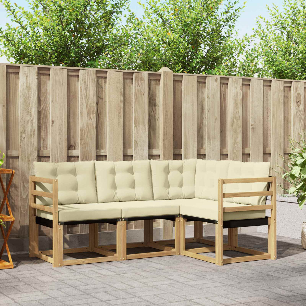 Buiten bankenset met kussen 4 pcs Wit en crèmekleurig is nu te koop bij PeponiXL, paradijselijk wonen!