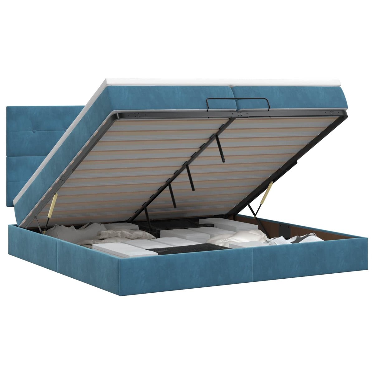 Ottoman bed met matras Donkerblauw 200 x 200 cm Fluweel is nu te koop bij PeponiXL, paradijselijk wonen!