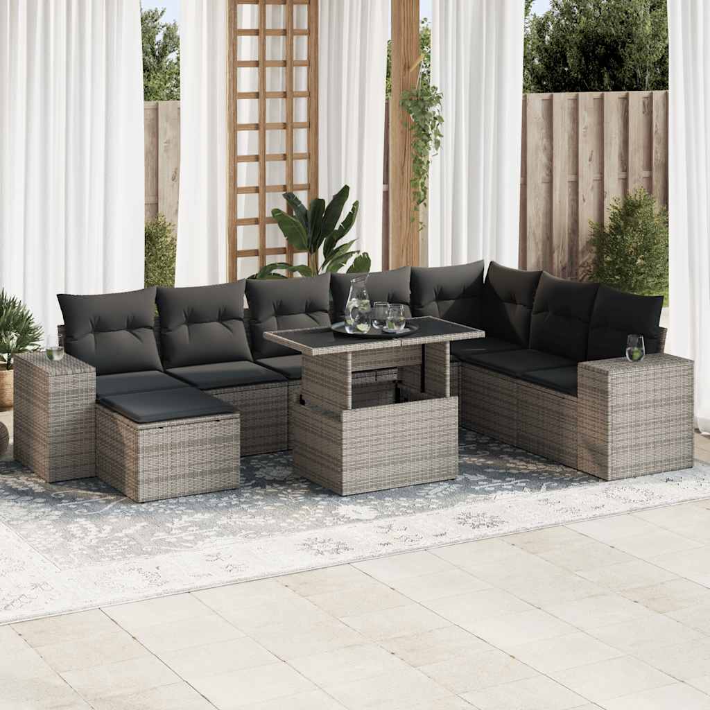 9-delige Loungeset met kussens poly rattan grijs is nu te koop bij PeponiXL, paradijselijk wonen!