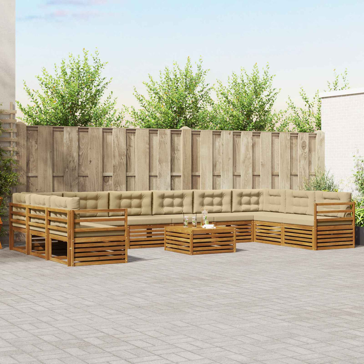 Sofa-Sets 11 pcs Natuurlijk en Beige Massief Acaciahout is nu te koop bij PeponiXL, paradijselijk wonen!