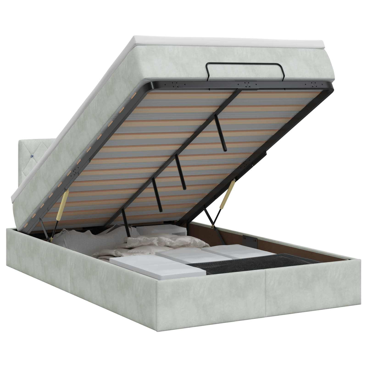 Ottoman bed met matras Lichtgrijs 120 x 200 cm Fluweel is nu te koop bij PeponiXL, paradijselijk wonen!