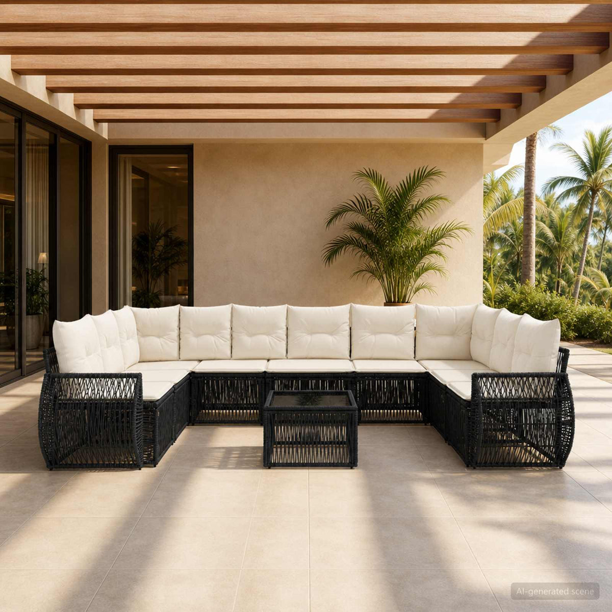 Tuinbankenset 11 pcs Zwart en Cream Wit poly rattan is nu te koop bij PeponiXL, paradijselijk wonen!