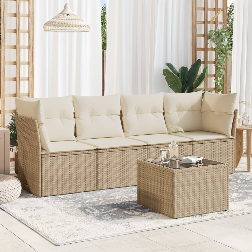 5-delige Loungeset met kussens poly rattan beige is nu te koop bij PeponiXL, paradijselijk wonen!