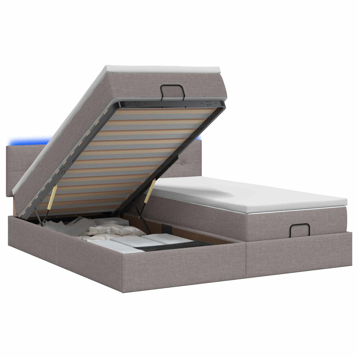 Ottoman Bed met Matrassen en LED Taupe 180 x 200 cm Stof is nu te koop bij PeponiXL, paradijselijk wonen!