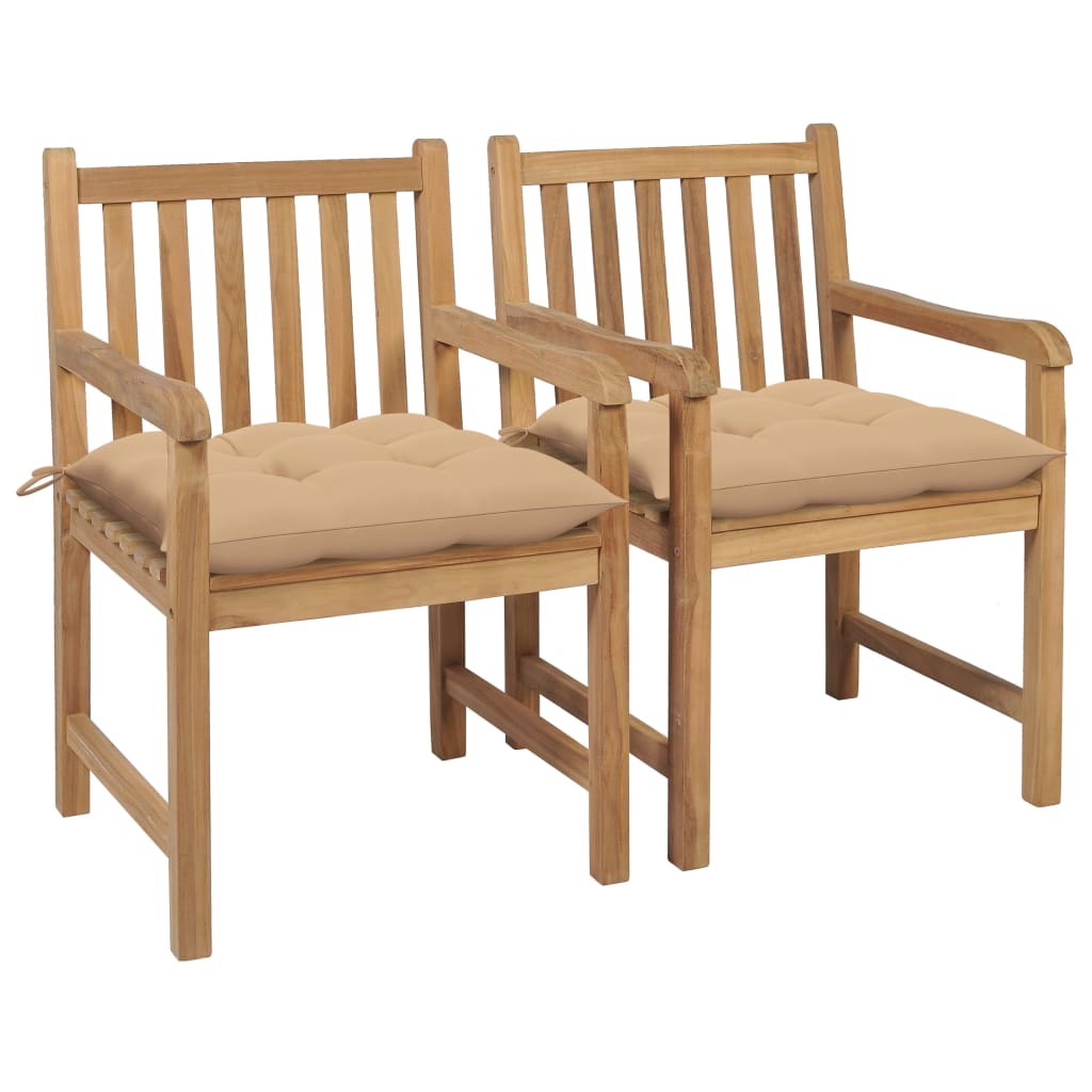 Tuinstoelen 2 st met beige kussens massief teakhout is nu te koop bij PeponiXL, paradijselijk wonen!