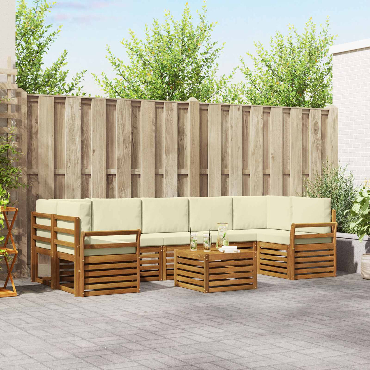 Buiten bankenset 8 pcs Natuurlijk en Crème Massief Acaciahout is nu te koop bij PeponiXL, paradijselijk wonen!