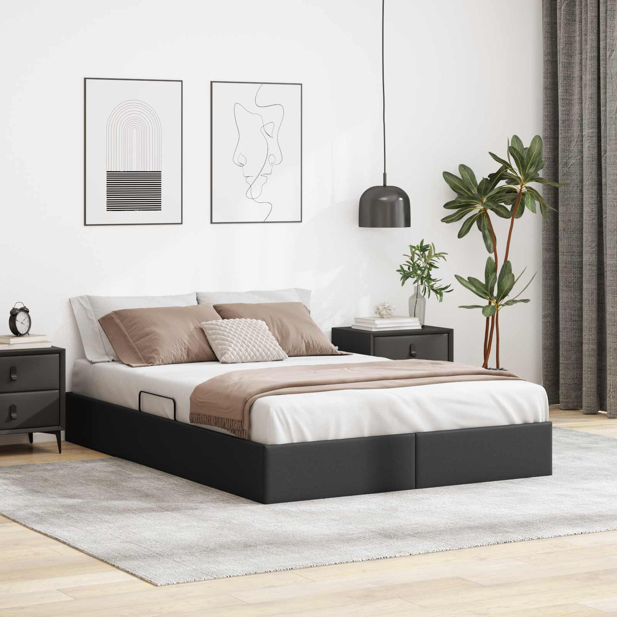 Ottoman Bedframe met opslag Zwart 140 x 200 cm Nep Leer is nu te koop bij PeponiXL, paradijselijk wonen!