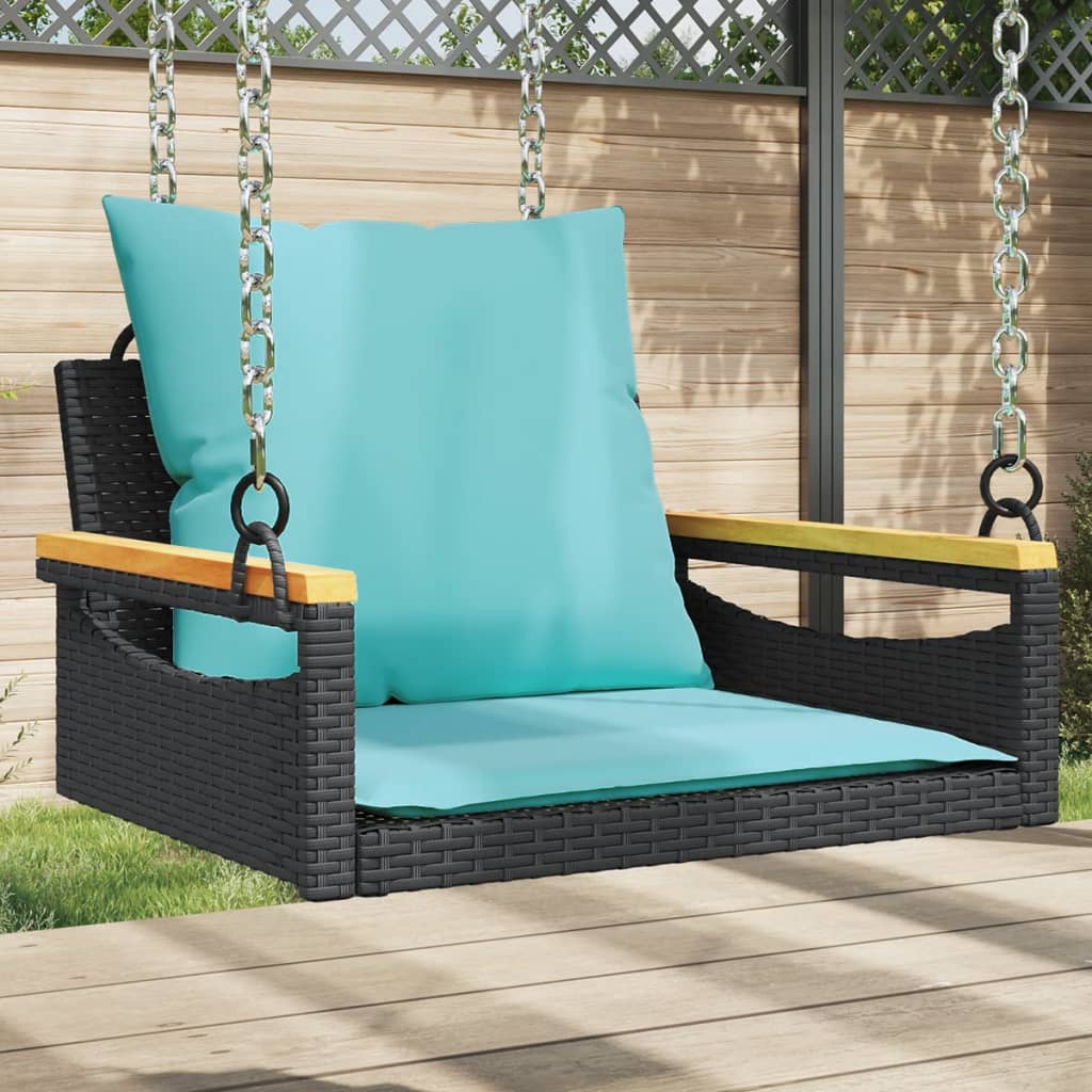 Schommelbank met kussens 63x62x40 cm poly rattan zwart is nu te koop bij PeponiXL, paradijselijk wonen!