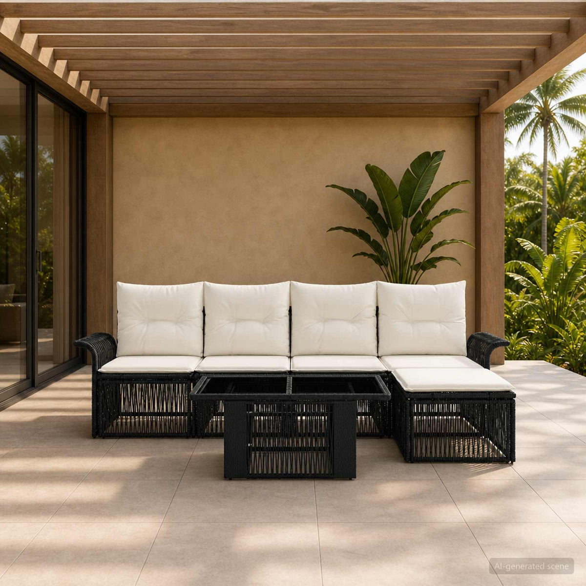 Tuinbankenset 6 st Zwart en Cream Wit poly rattan is nu te koop bij PeponiXL, paradijselijk wonen!