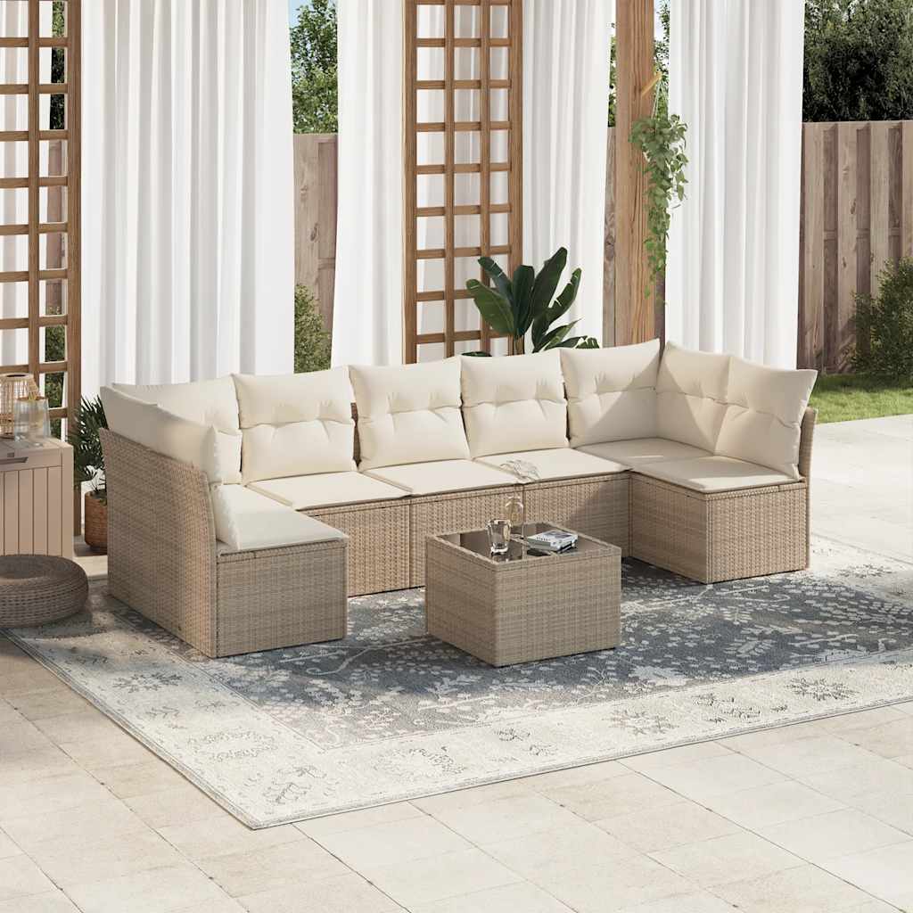 8-delige Loungeset met kussens poly rattan beige is nu te koop bij PeponiXL, paradijselijk wonen!