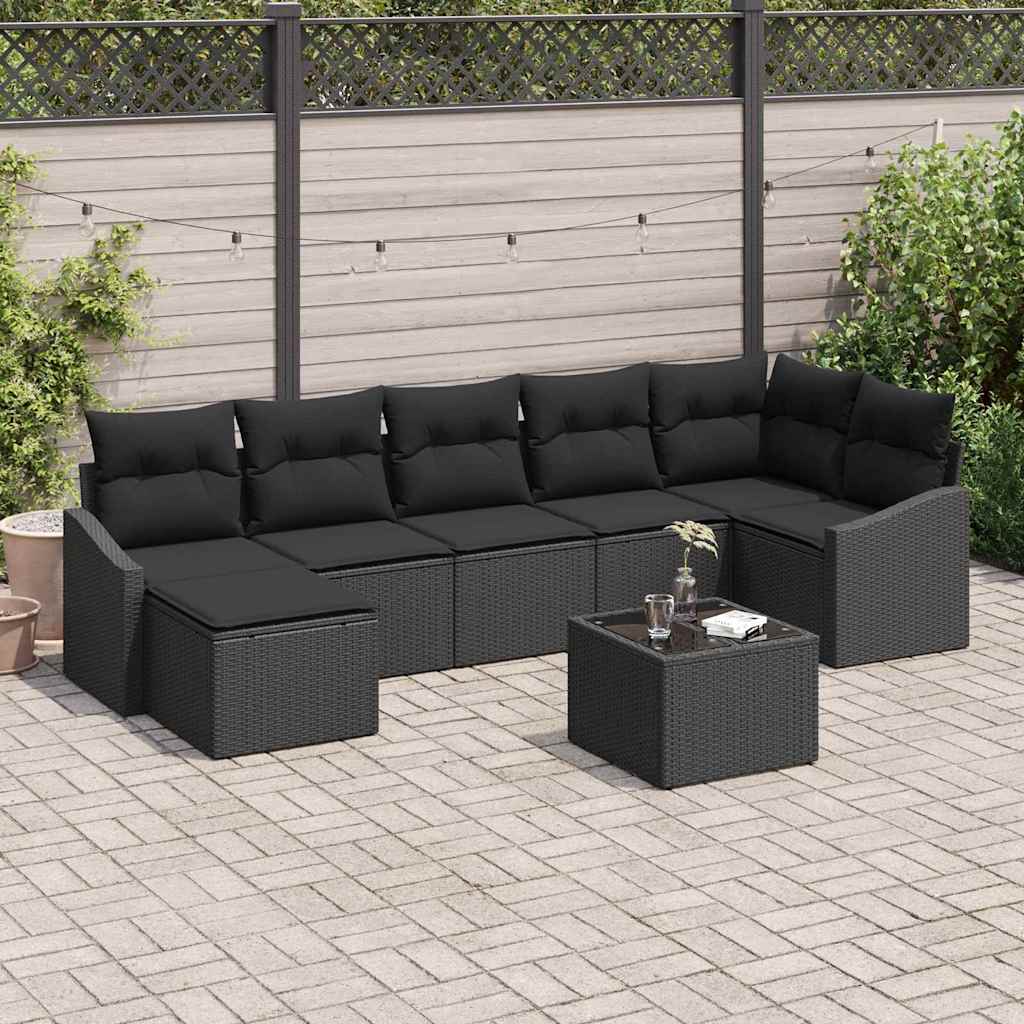 Tuin Sofa Set met kussen met opslag 8 pcs Zwart poly rattan is nu te koop bij PeponiXL, paradijselijk wonen!