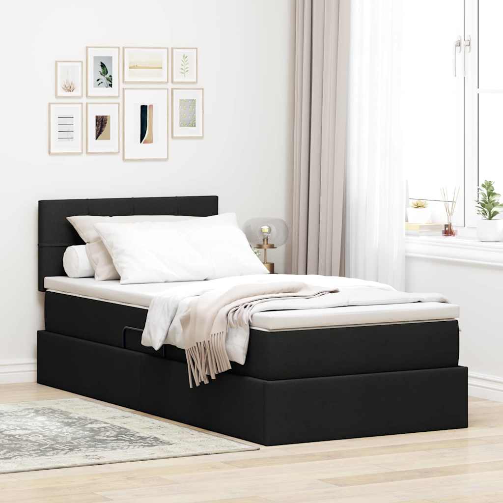 Opbergbed met LED met matras met LED Zwart 90 x 200 cm Stof is nu te koop bij PeponiXL, paradijselijk wonen!