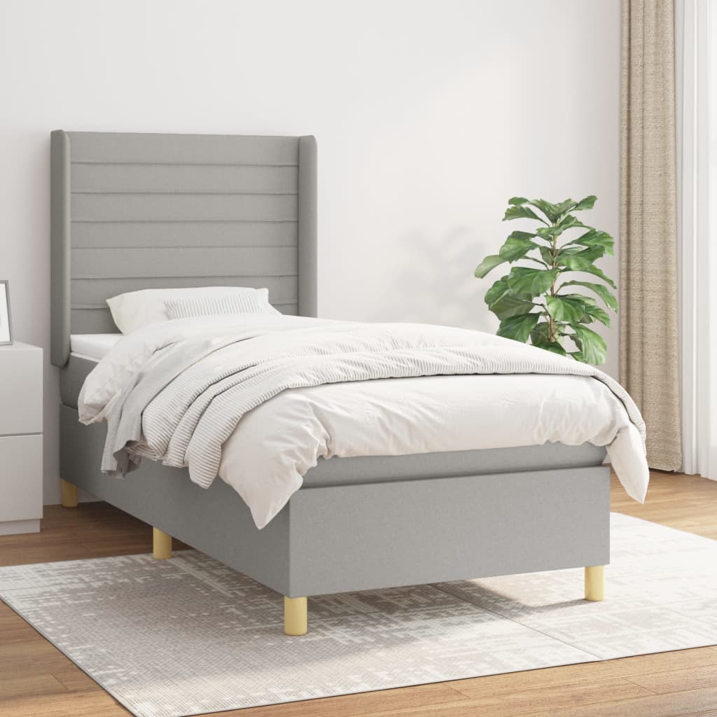 Boxspring met matras stof lichtgrijs 100x200 cm is nu te koop bij PeponiXL, paradijselijk wonen!
