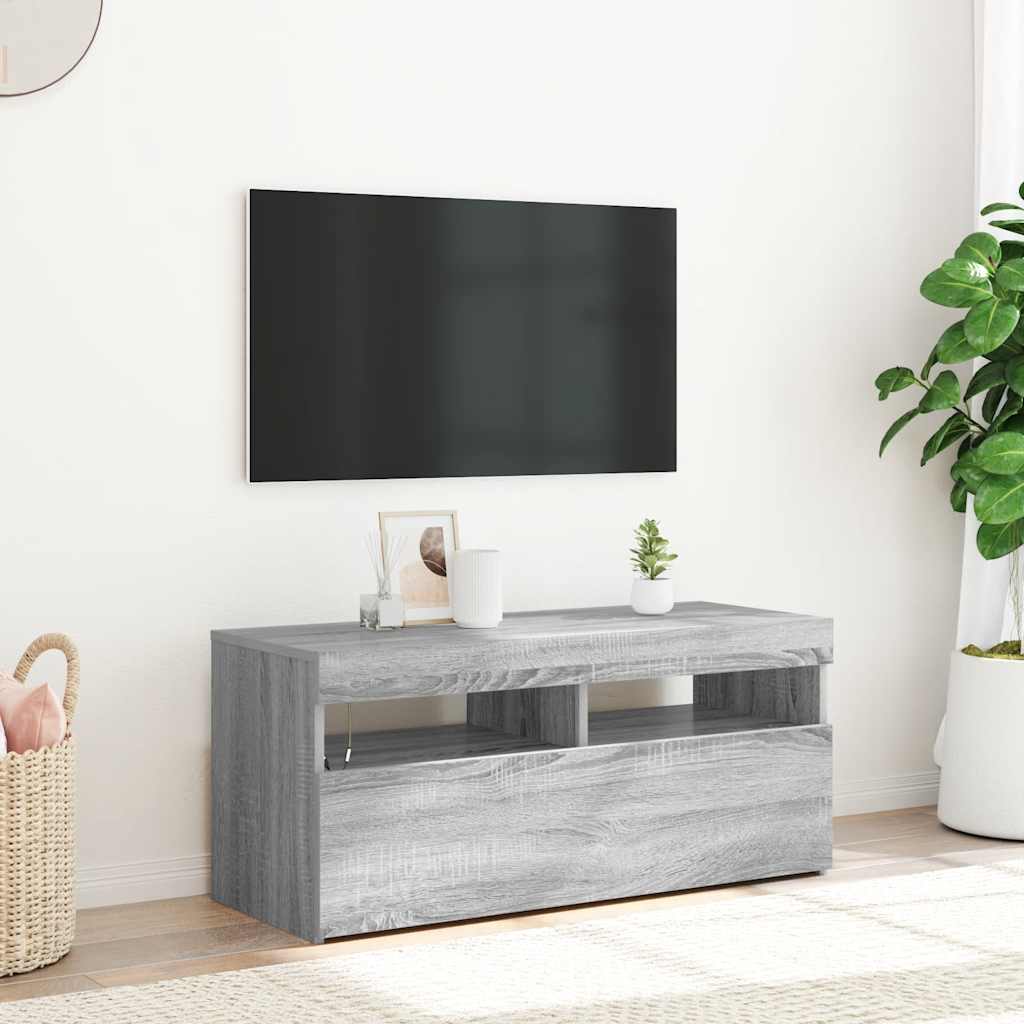 Tv-meubel met LED-verlichting 90x35x40 cm grijs sonoma eiken is nu te koop bij PeponiXL, paradijselijk wonen!