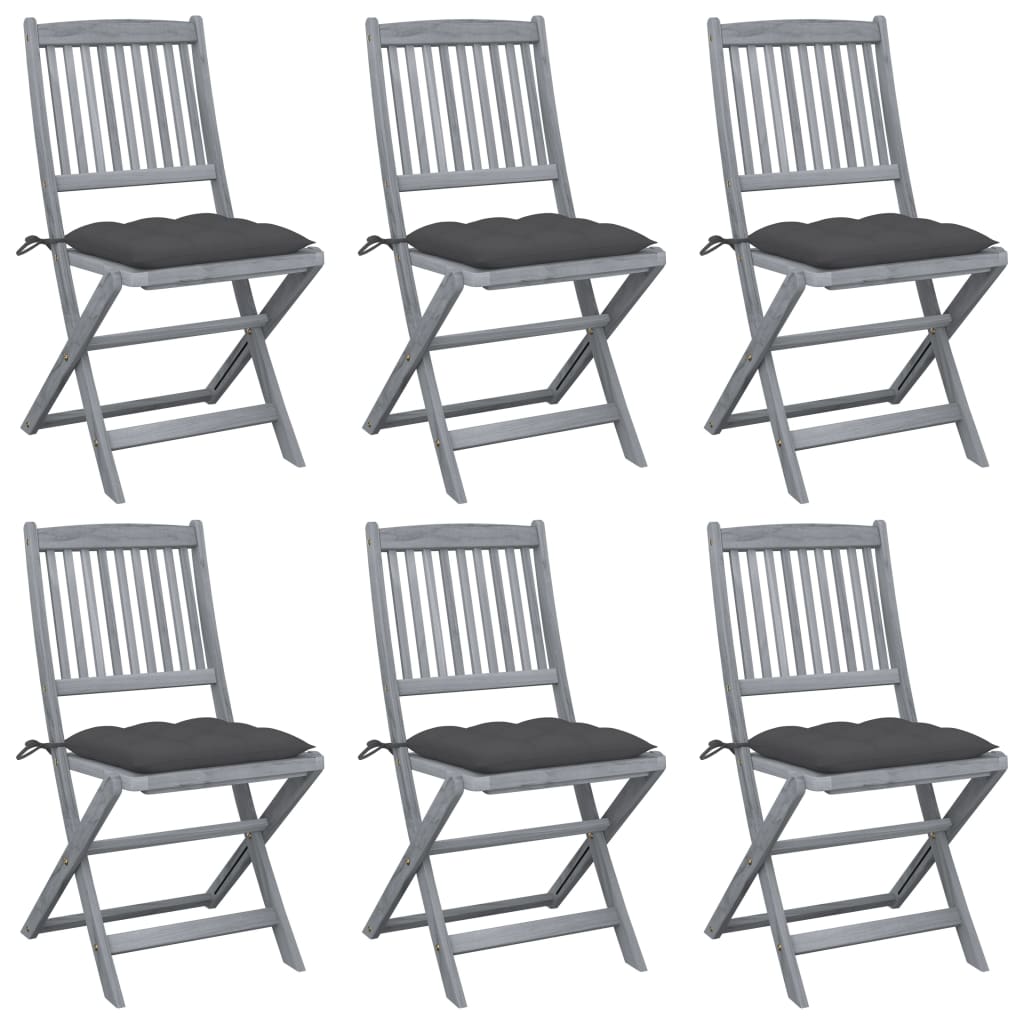 Tuinstoelen 6 st inklapbaar met kussens massief acaciahout is nu te koop bij PeponiXL, paradijselijk wonen!