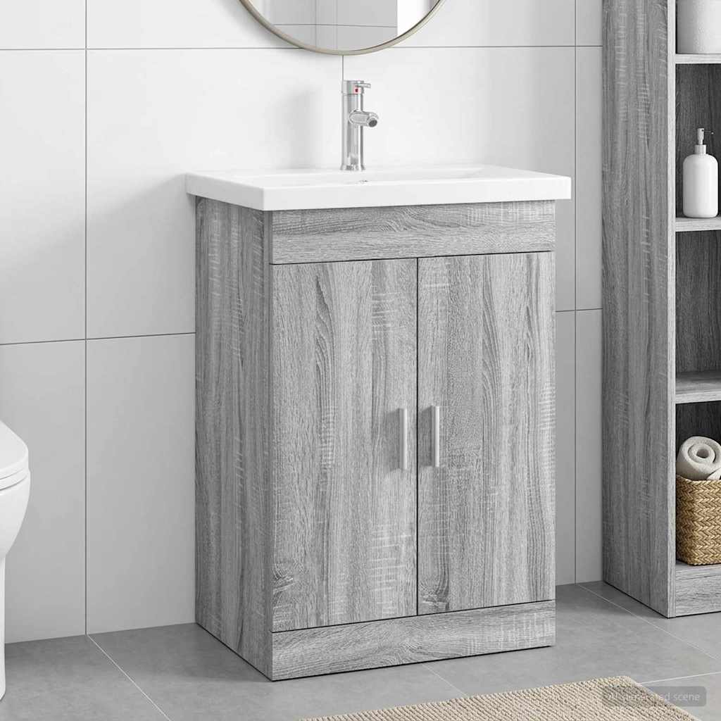Badkamermeubelset Grijs Sonoma 61 x 40 x 84,5 cm Bewerkt hout is nu te koop bij PeponiXL, paradijselijk wonen!