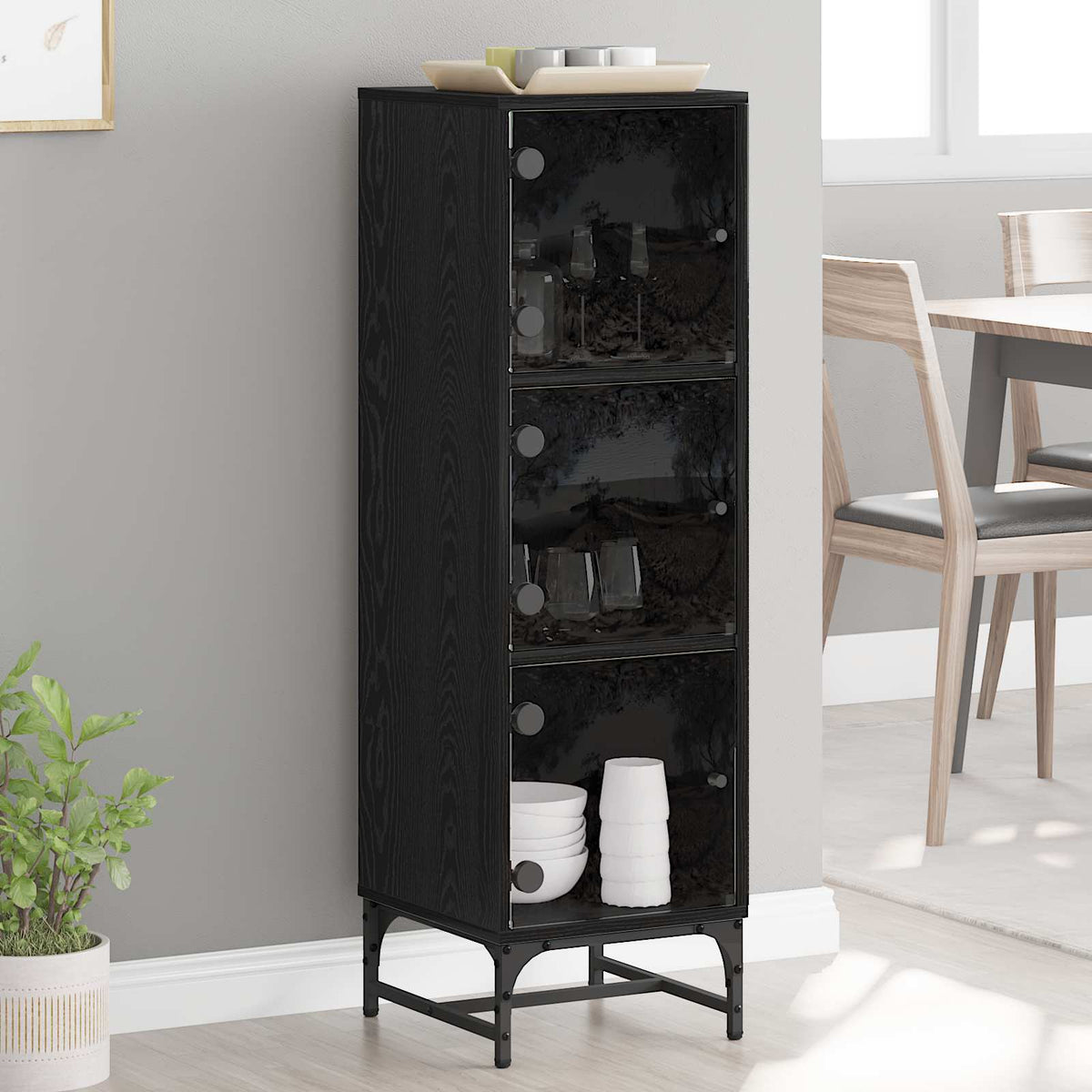 Dressoir Zwart Eiken 35 x 37 x 117 cm is nu te koop bij PeponiXL, paradijselijk wonen!