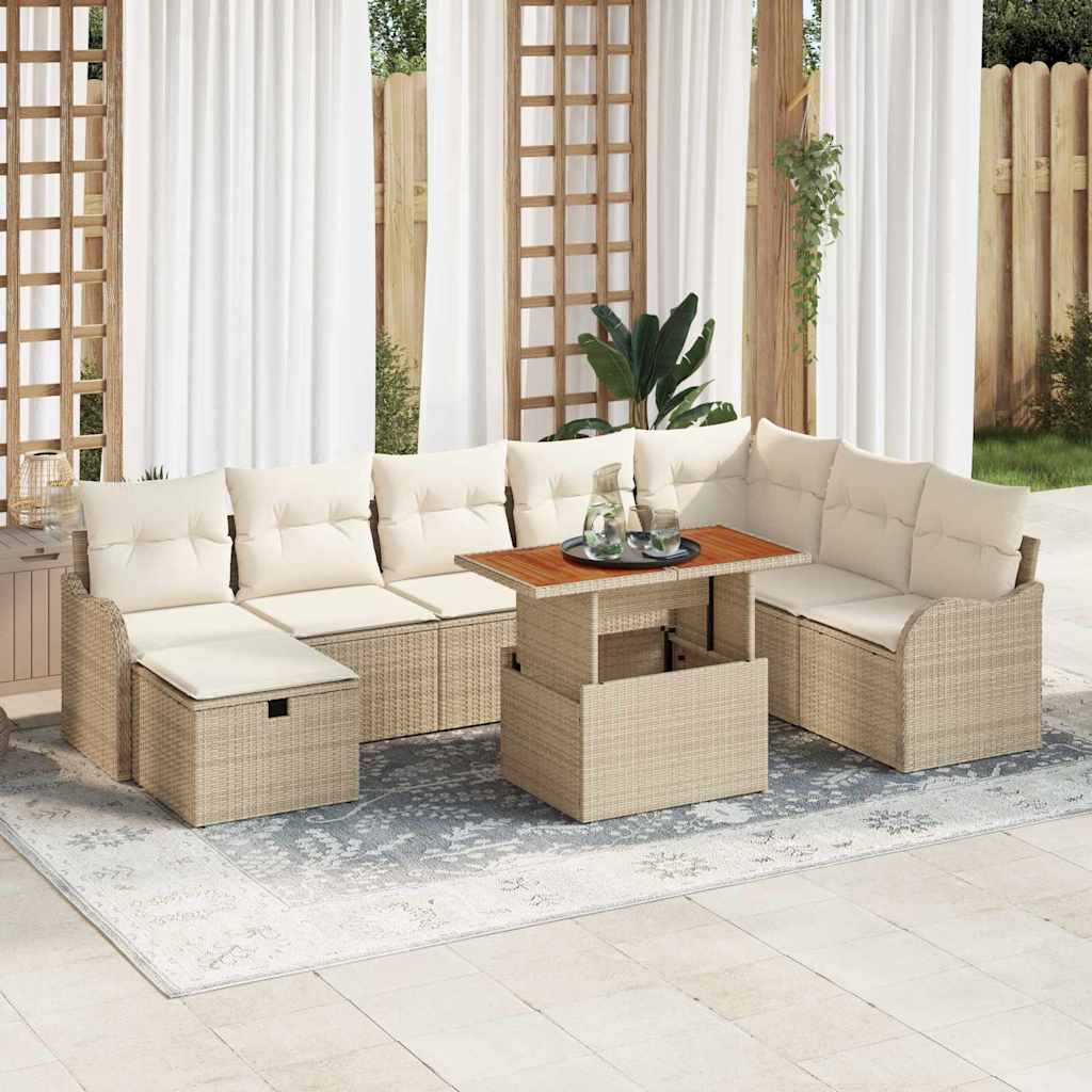Tuin Sofa Set 9 st Beige poly rattan is nu te koop bij PeponiXL, paradijselijk wonen!