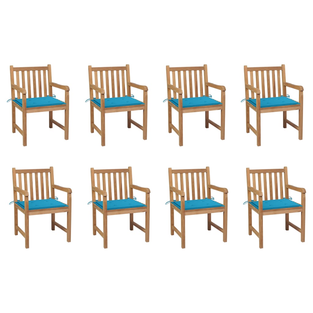 Tuinstoelen 8 st met blauwe kussens massief teakhout is nu te koop bij PeponiXL, paradijselijk wonen!