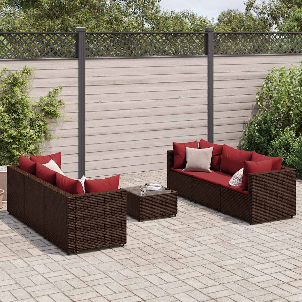 7-delige Loungeset met kussens poly rattan bruin is nu te koop bij PeponiXL, paradijselijk wonen!