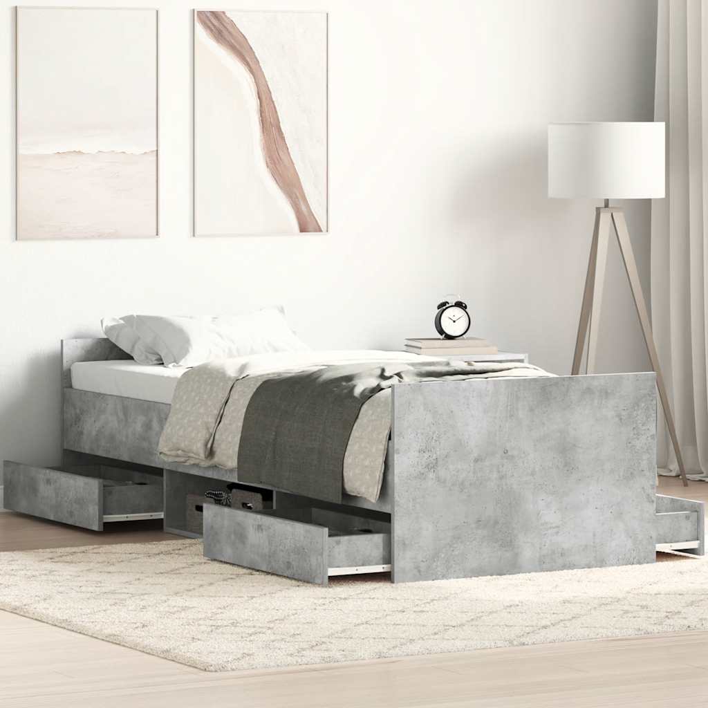Bedframe met hoofd- en voeteneinde betongrijs 75x190 cm is nu te koop bij PeponiXL, paradijselijk wonen!