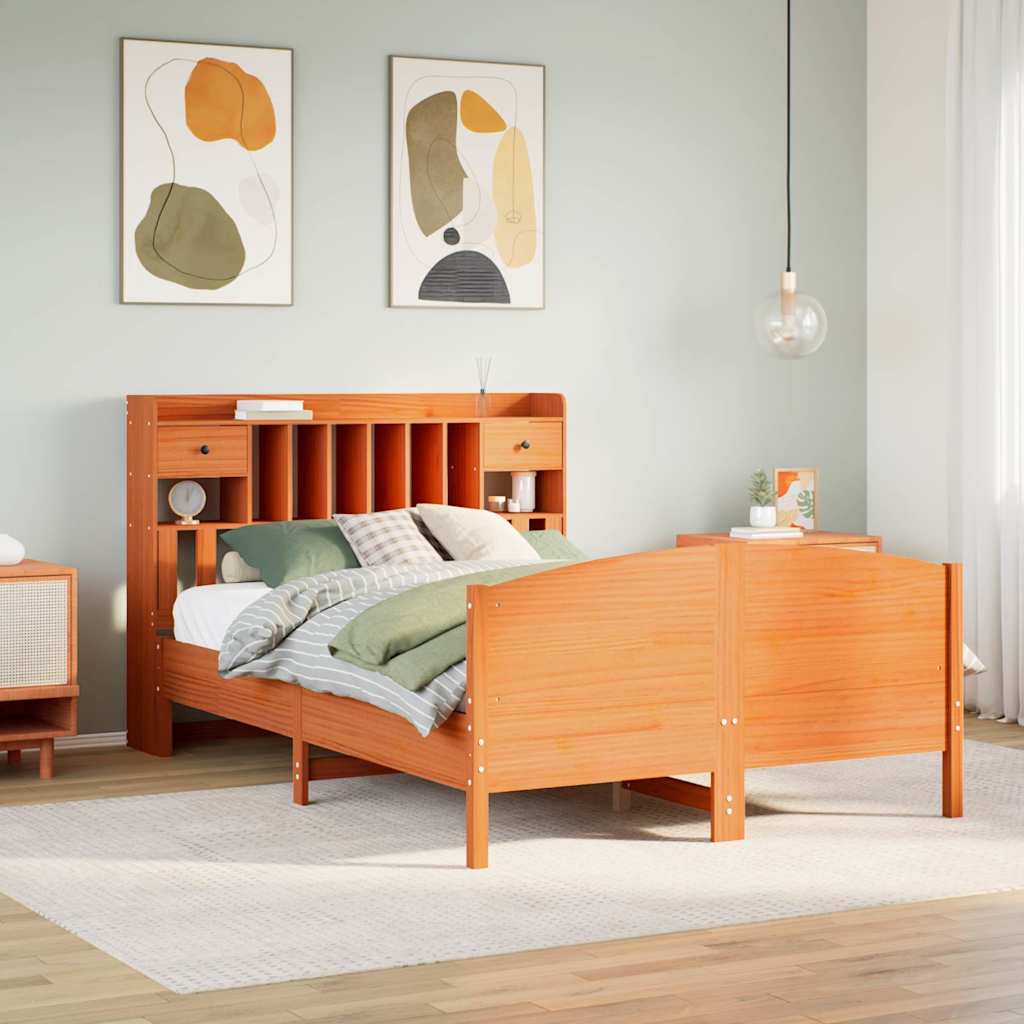 Bed met boekenkast zonder matras grenenhout wasbruin 160x200 cm is nu te koop bij PeponiXL, paradijselijk wonen!