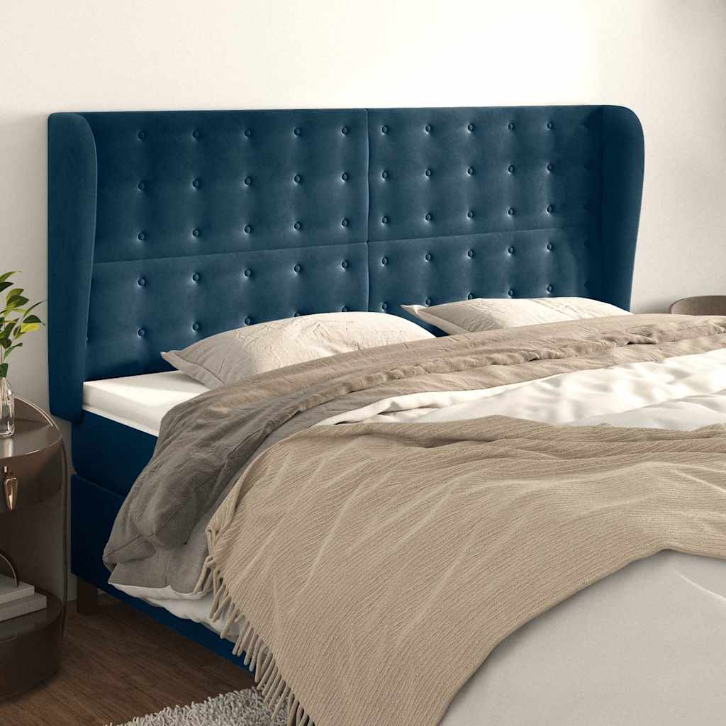 Hoofdbord met randen 183x23x118/128 cm fluweel donkerblauw is nu te koop bij PeponiXL, paradijselijk wonen!
